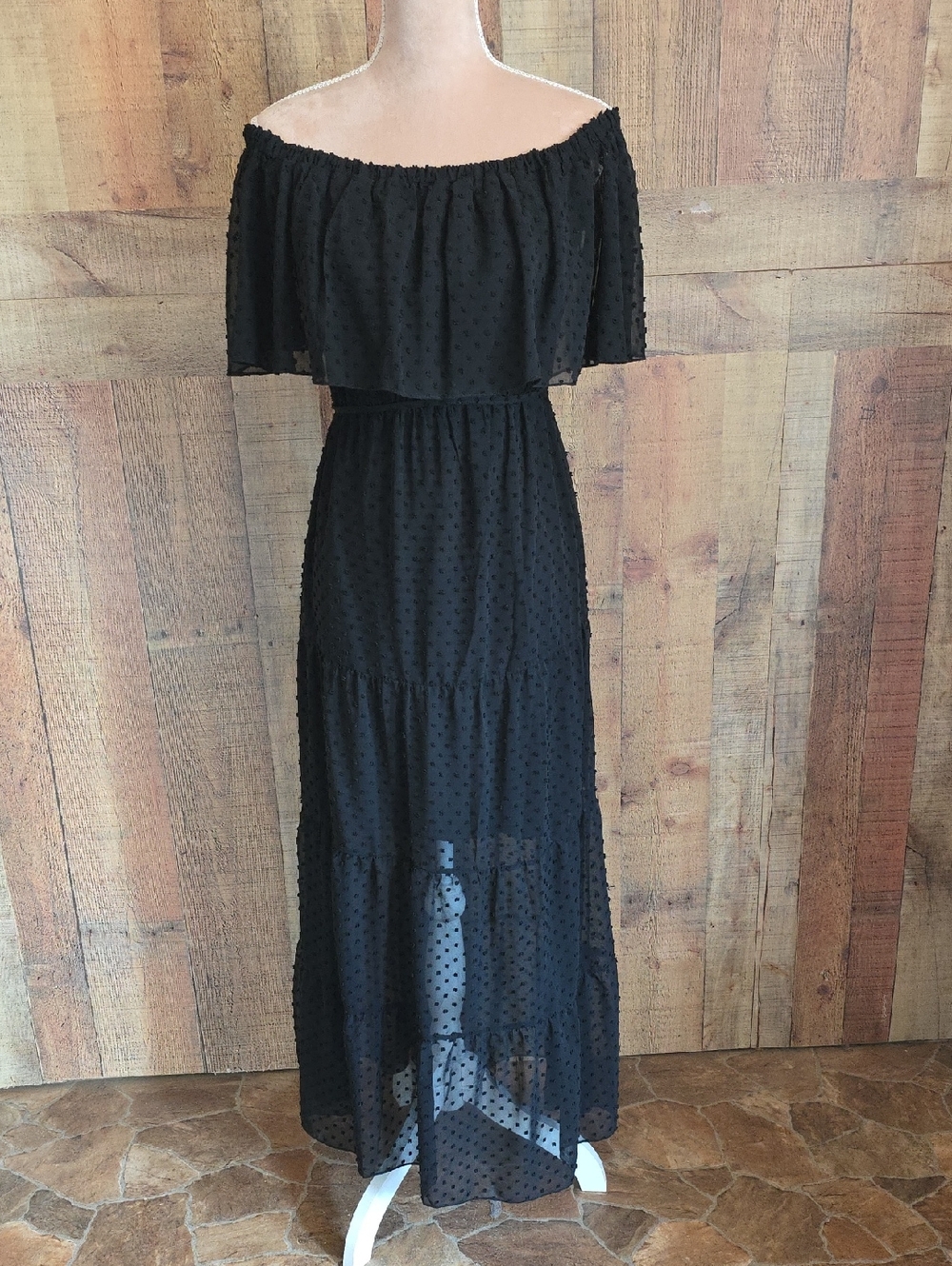 Black Summer Off-Shoulder Maxi Dress  Sheer